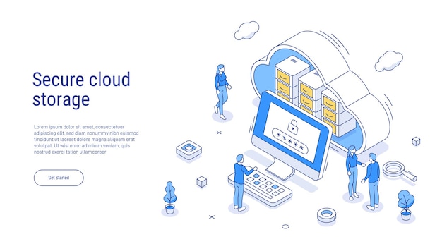 Vector seguridad almacenamiento en la nube seguridad de internet concepto isométrico concepto isométrica red de protección