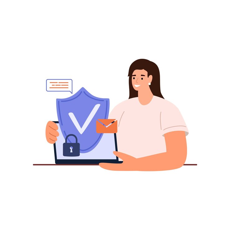 Vector seguridad cibernética concepto de privacidad y seguridad cibernética chica defensora cibernética y computadora portátil ilustración vectorial de seguridad acceso personal autorización de usuario internet y protección de datos ciberseguridad