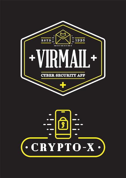 Seguridad cibernética Logos o pancartas coloridos con icono de diseño plano Aplicación de cifrado operativo Vector mínimo