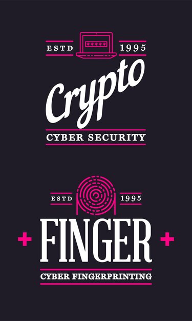 Seguridad cibernética Logos o pancartas coloridos con icono de diseño plano Aplicación de cifrado operativo Vector mínimo