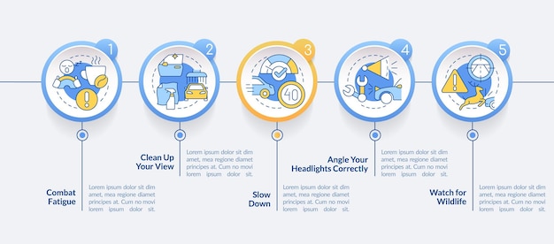 Seguridad en la conducción en la plantilla infográfica del círculo nocturno
