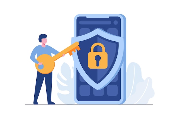 Seguridad de datos personales, ilustración de concepto en línea de seguridad de datos cibernéticos, seguridad de internet o privacidad de la información. banner de ilustración vectorial plana y protección