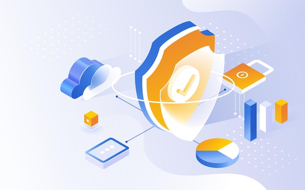 Seguridad de datos del servidor de internet, ilustración vectorial isométrica de tecnología