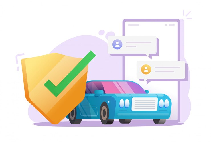 Vector seguridad de distancia remota del automóvil a través del teléfono móvil o sistema de control de protección del vehículo en la ilustración de dibujos animados plano de vector en línea de teléfono inteligente
