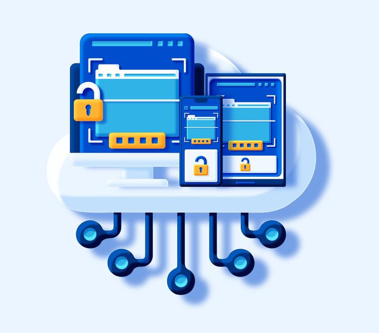 Vector seguridad de escaneo web muchas plataformas