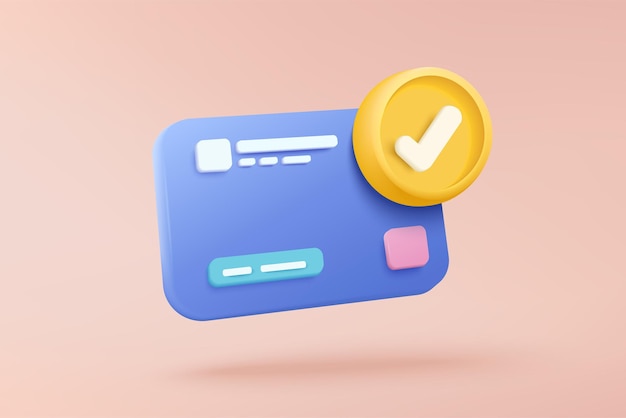 Seguridad financiera de dinero de tarjeta de crédito 3D para compras en línea pago en línea tarjeta de crédito con concepto de protección de pagos 3D vector de finanzas de negocios icono render ilustrador para compras en comercio electrónico