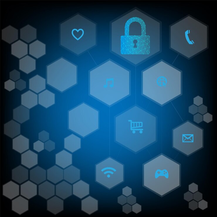 Vector seguridad hexagonal electrónica para seguridad con concepto de vector de holograma para tecnología futura elemento b