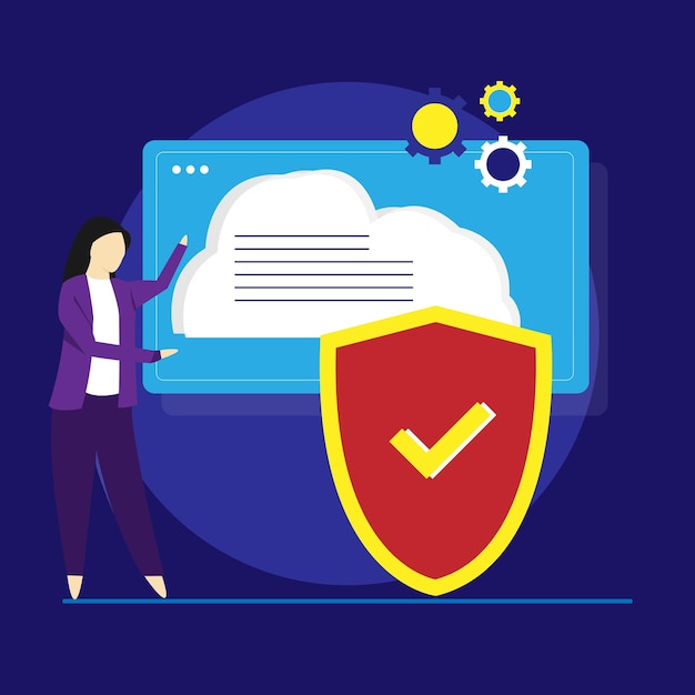 Vector seguridad informática en la nube con tecnología saas, concepto de software como servicio