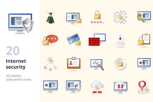 Seguridad en Internet establece iconos creativos reconocimiento facial en línea