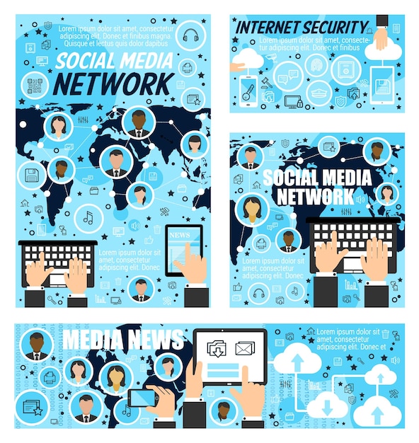 Vector seguridad de internet de noticias de medios de redes sociales