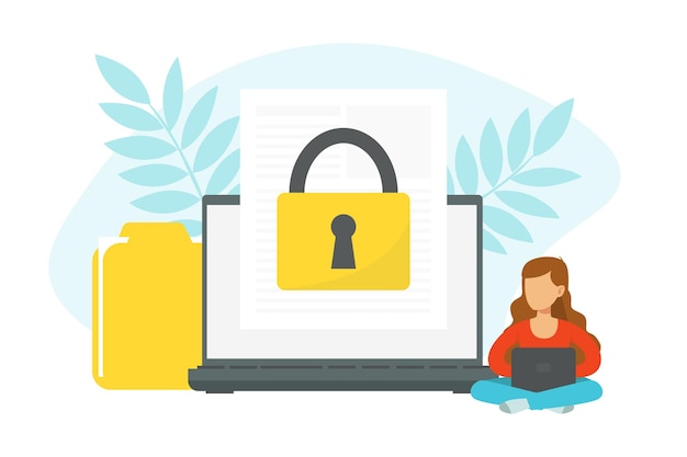 Seguridad en Internet y Protección de Datos El ciberdelincuente hackea los datos personales de la computadora Ilustración de vector plano