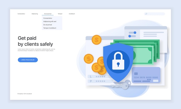 Seguridad en internet y protección de datos. diseño de la página principal del sitio web.