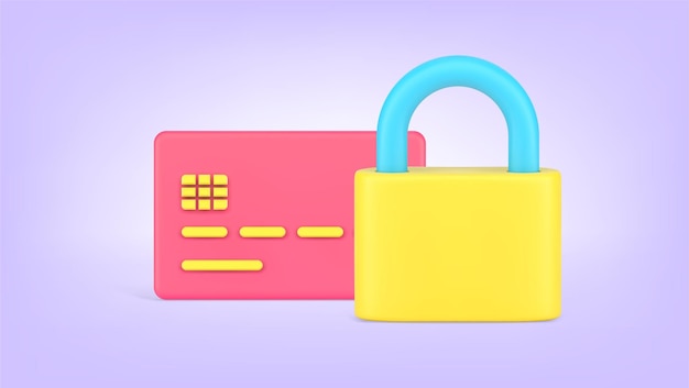 Seguridad de pago con tarjeta de débito, transacciones financieras sin efectivo, banca, vector de íconos 3D de protección