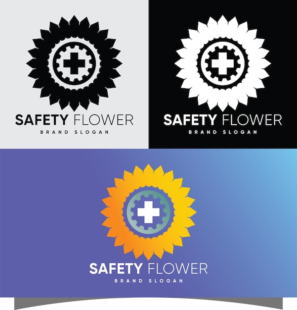 Seguridad primera flor Logotipo único con estilo moderno creativo Vector Premium