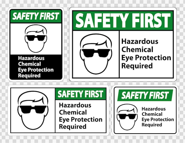 Seguridad Primero protección ocular contra productos químicos peligrosos Símbolo requerido Isolado en un fondo transparente Ilustración vectorial