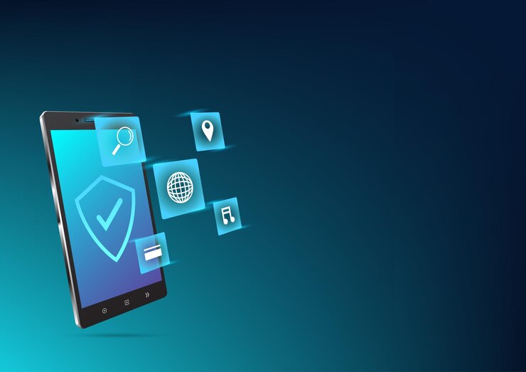 Vector seguridad de la red de protección isométrica del teléfono inteligente y seguridad de su concepto de datos seguridad cibernética