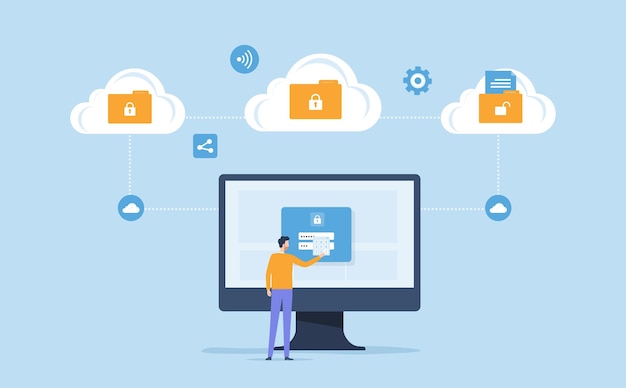 Vector seguridad de la red del servidor de almacenamiento en la nube empresarial
