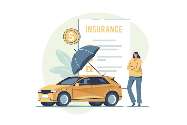 Seguro de automóvil Concepto de asistencia y protección de seguridad del automóvil Mujer que compra o alquila un automóvil y signi