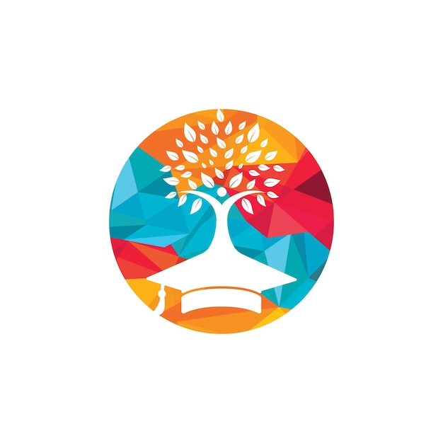 Seguro de educación y concepto de logotipo de apoyo Gorra de graduación y logotipo de icono de árbol humano