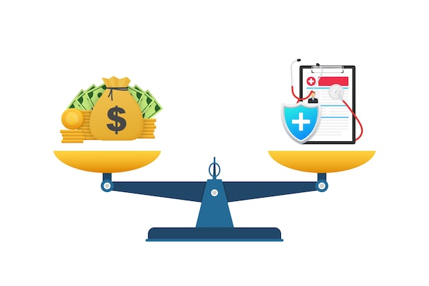 Vector el seguro médico compara dinero, excelente diseño para cualquier propósito. ilustración de vector plano. tratamiento médico.