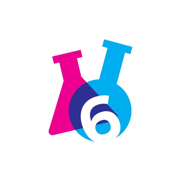 Seis 6 números de laboratorio cristalería de laboratorio vaso de precipitados logo vector icono ilustración
