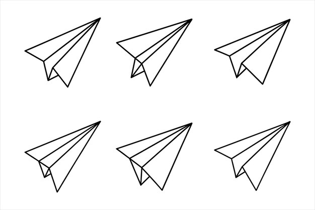 Seis aviones de papel de contorno negro con fondo blanco 1