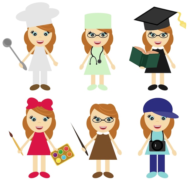 seis chicas de diferentes profesiones