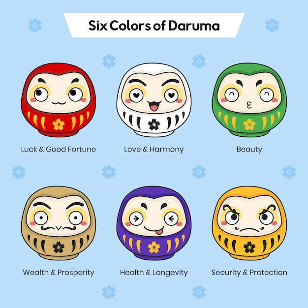 Vector seis colores de daruma