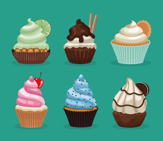 Seis cupcakes dulces