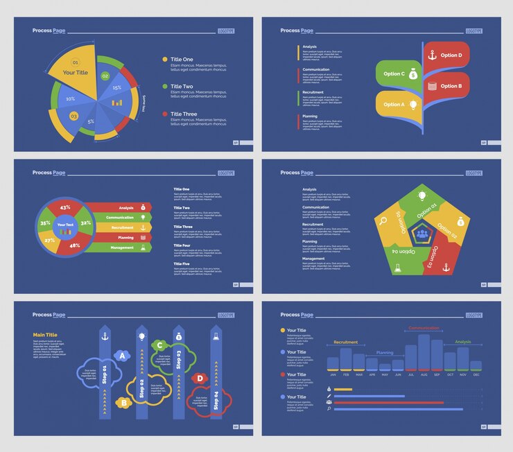 Vector seis diagramas de análisis conjunto de plantillas de diapositivas