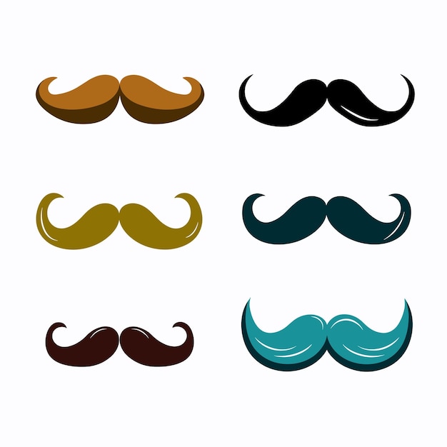 Seis diferentes estilos de bigote ilustración vectorial aislado fondo blanco colores variados plano