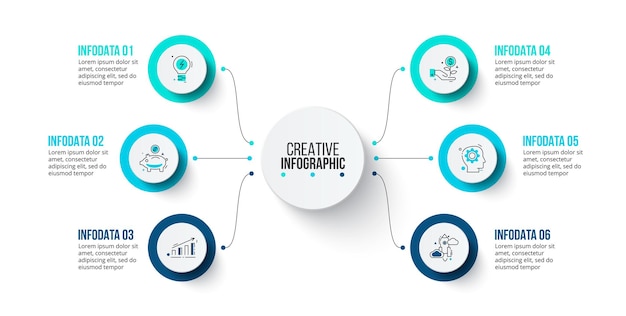 Seis elementos de infografía de círculo. concepto de vector con 6 opciones o pasos.