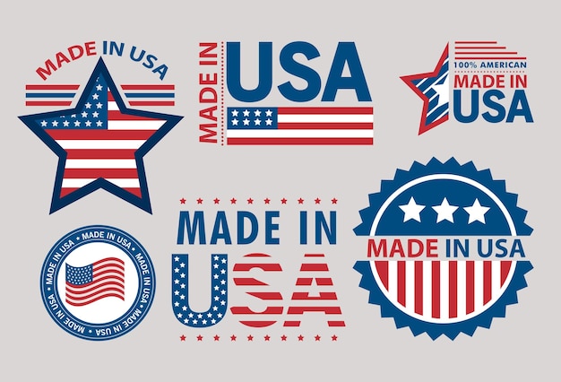 Seis etiquetas made in usa