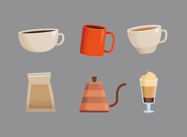 Seis iconos de bebida de café