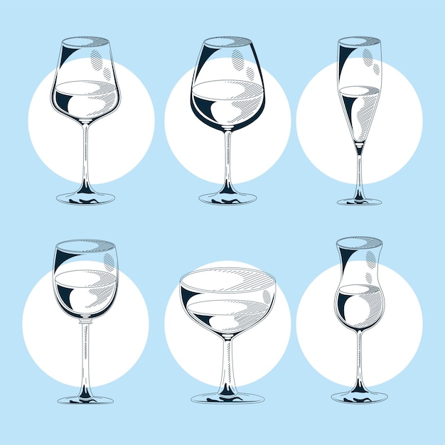 Vector seis iconos de bebidas de vino