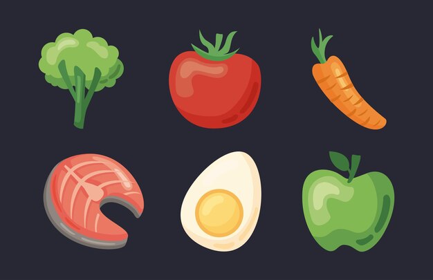 Seis iconos de comida sana