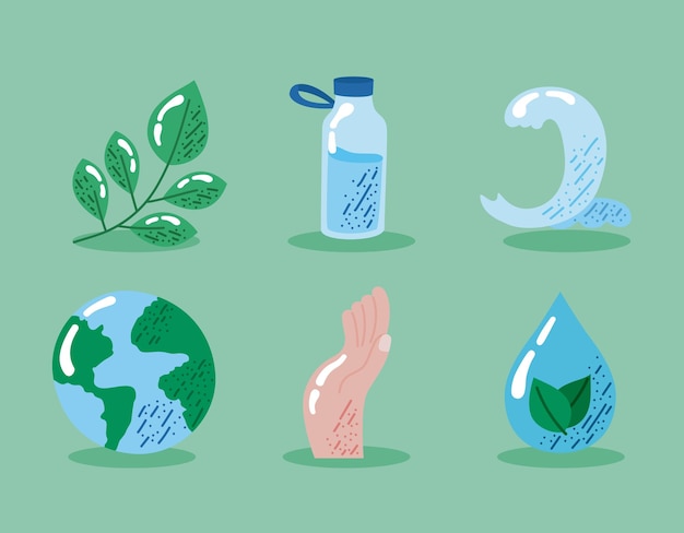 Vector seis iconos del día del agua