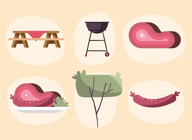 Seis iconos de fiesta barbacoa