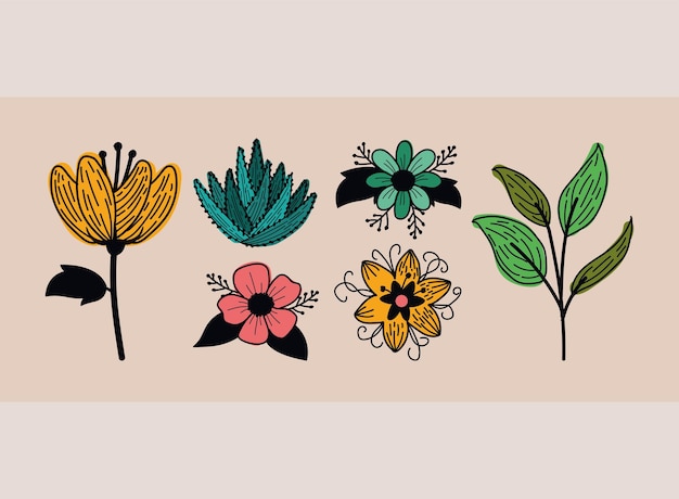 Vector seis iconos de jardín de flores