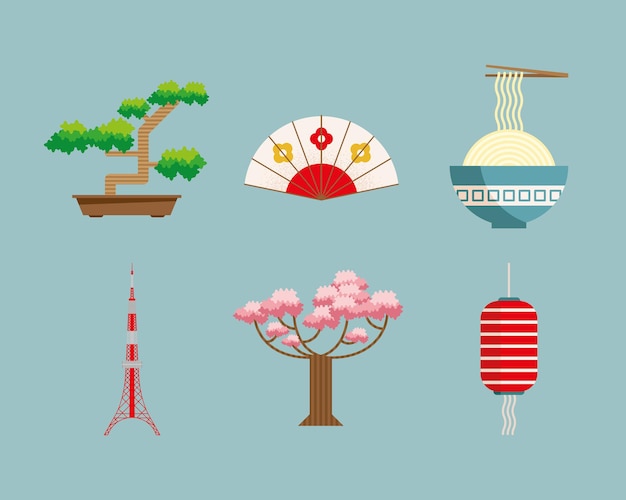 Seis iconos de países de japón