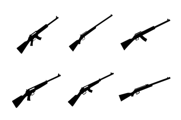 Seis íconos de rifle en silueta
