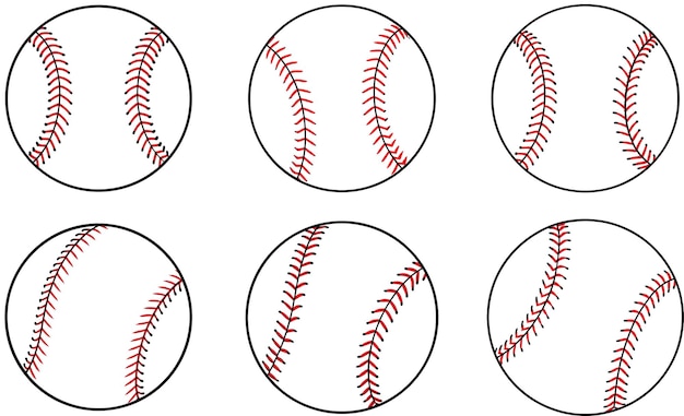 Seis imágenes de béisbol Visións diferentes de las bolas de béisbal