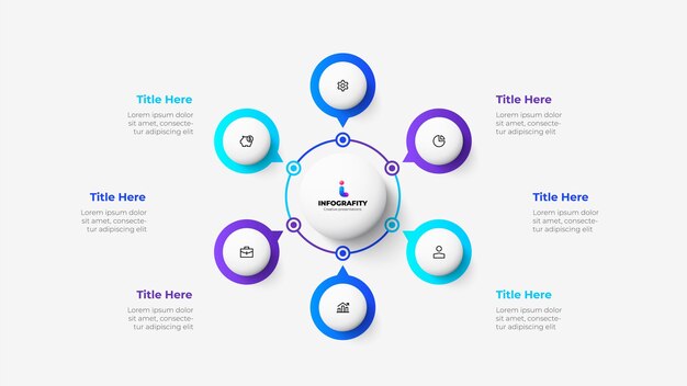 Seis infografías círculos plantilla para la presentación del negocio del ciclo