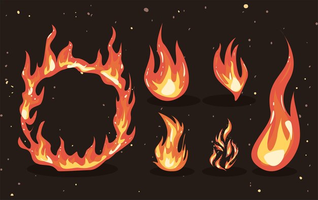 Seis objetos de fuego