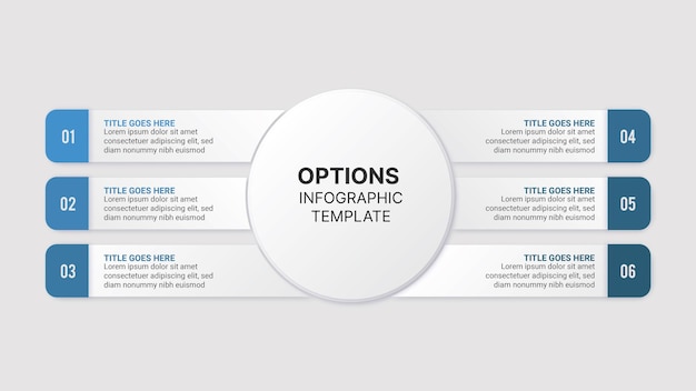Seis opciones de 6 pasos círculo redondo diseño de plantilla de infografía