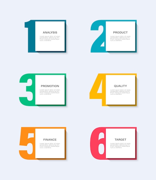Seis pasos o procesos plantilla de infografía vertical con espacio para datos