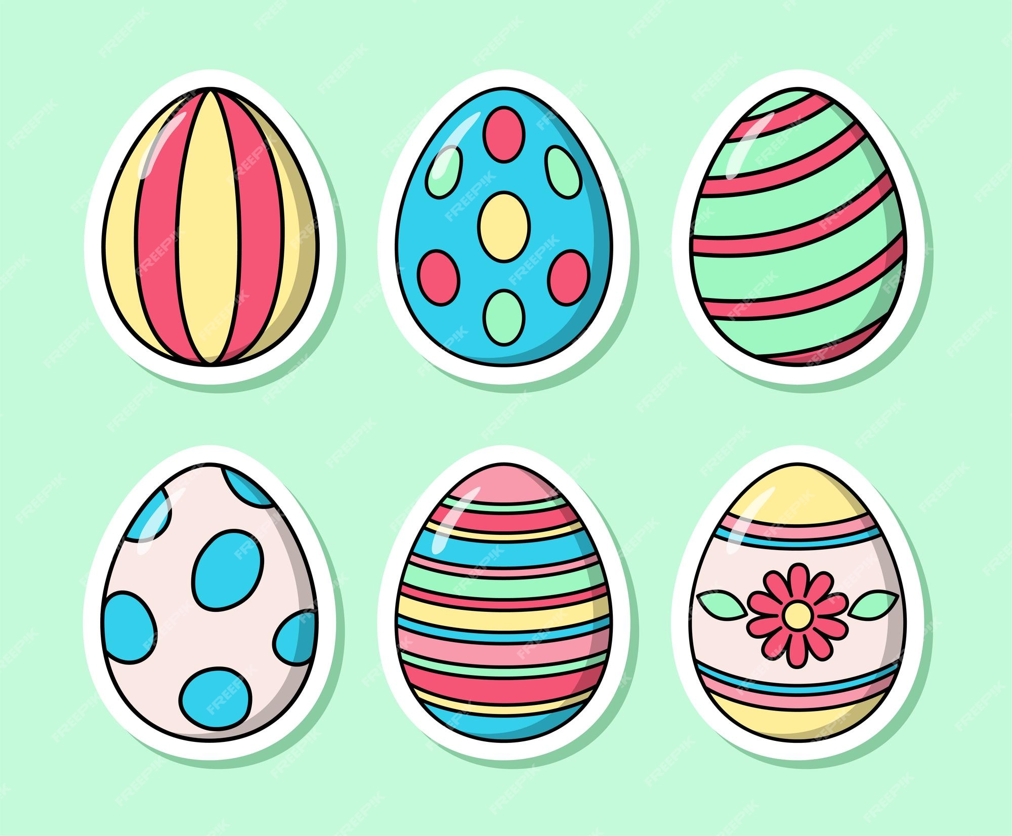 Seis pegatinas de huevos de pascua de dibujos animados vectoriales colección navideña colorida en colores pastel | Vector Premium Seis pegatinas de huevos de pascua de dibujos animados vectoriales colección navideña colorida en colores pastel | Vector Premium