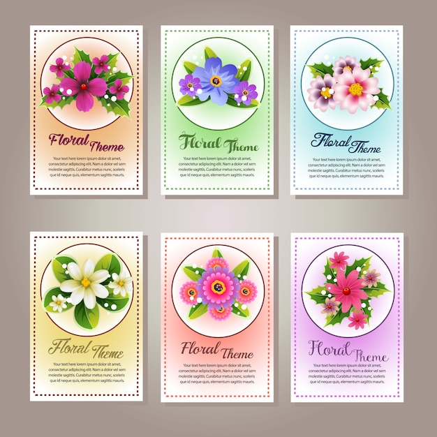 seis tarjetas temáticas florales