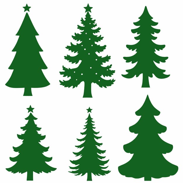 seis tipos diferentes de árboles de Navidad Todos los árboles son de color verde y tienen un diseño minimalista simple