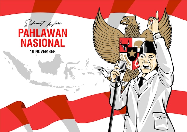 Vector selamat hari pahlawan nacional. traducción feliz día de los héroes nacionales de indonesia. ilustración